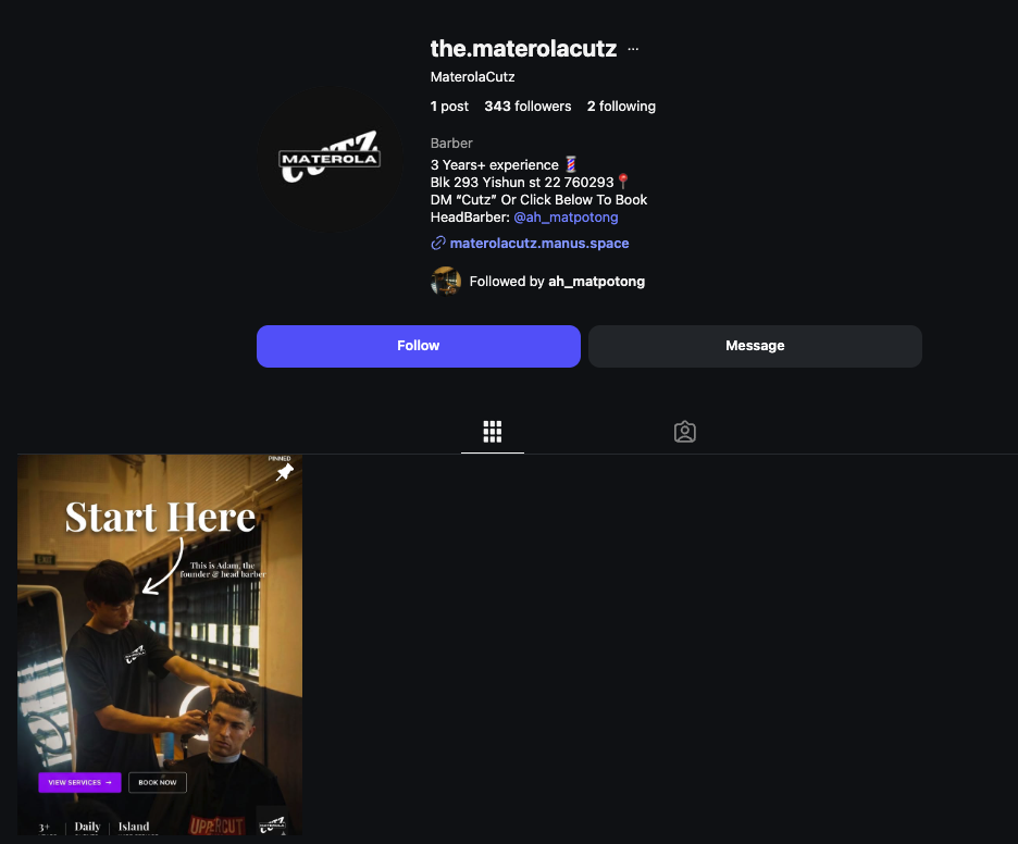 Fully created Instagram business page with first pinned post and added 300 followers